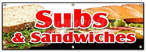 72" SUBS & Sandwiches Banner Sign Hero hoagie Huge Homemade Grinders Drinks