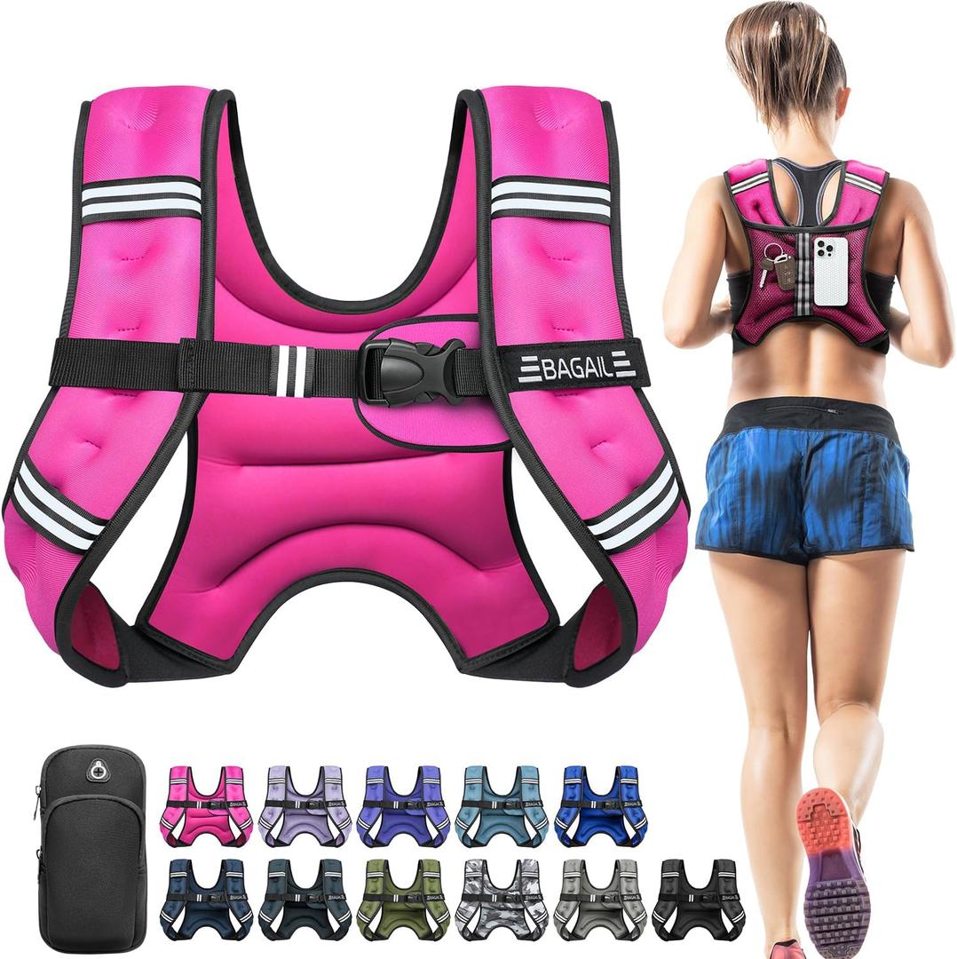 BAGAIL Comfort-Fit Weighted Vest for Woman, Even Weight Distribution, Faster Weight Loss, No-Chafe or Bounce for Walking & Running with Detachable Phone Pouch & Reflective Stripes, 5lbs, (Pink)