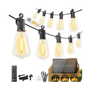 Brightown 52FT Solar String Lights Outdoor Waterproof, Patio Lights with Remote and 15+1 LED Shatterproof Bulbs, Dimmable & Timable, 3 Light Modes, Solar Lights Outdoor for Yard Garden Camping Party
