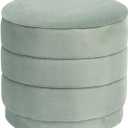 15.4" Round Velvet Storage Ottoman with Reversible Lid, Upholstered Circular Ottoman Footrest with Hidden Storage, Foldable Padded Footstool for Dorm Living Room & Bedroom, Sage Green