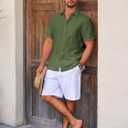 Runcati Mens Casual Shirts Button Down Short Sleeve Lightweight Linen Shirt Summer Beach Tops with Pocket (X-Large, Army Green)