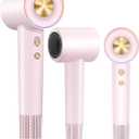 Professional High Speed Ionic Hair Dryer - 1 Min Fast Drying, 180000 RPM Blow Dryer 500 Million Negative Ions, No Heat Damage & Low Noise, Lightweight, Hairdryer with Magnetic Concentrator for Women (Pink)