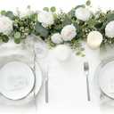 6Pcs 35Ft Eucalyptus Garland with Flowers, Faux Greenery Garland Vines, Artificial Flower Garlands for Wedding Table Backdrop Arch Wall Party Ceremony Decorations (Eucalyptus & White Rose 2)