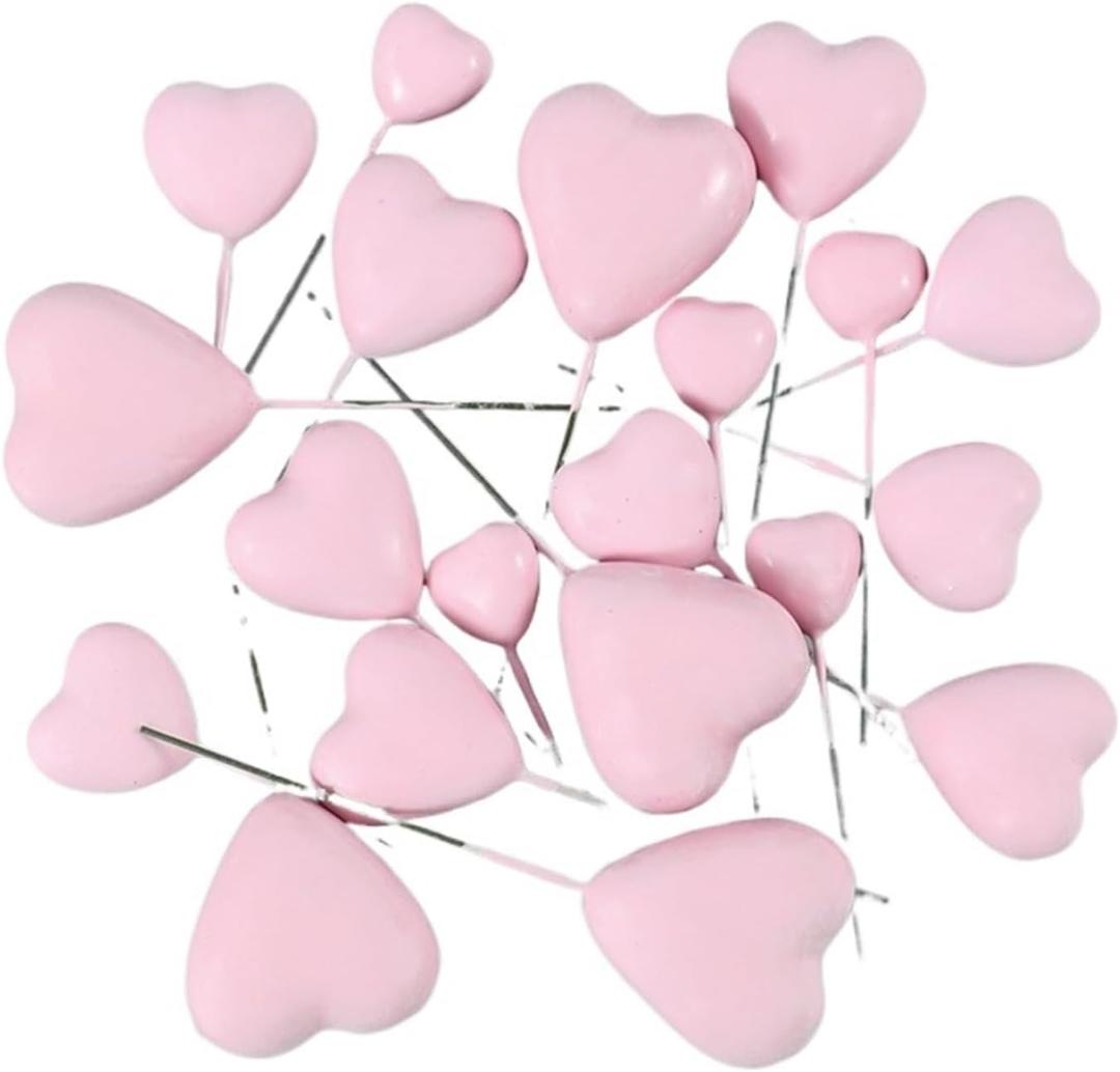 Cake Toppers 20pcs 3D Heart Shape Cake Topper Gold Silver Love Ball Valentine's Day Cupcake Flag Wedding Engagement Decor(B03)