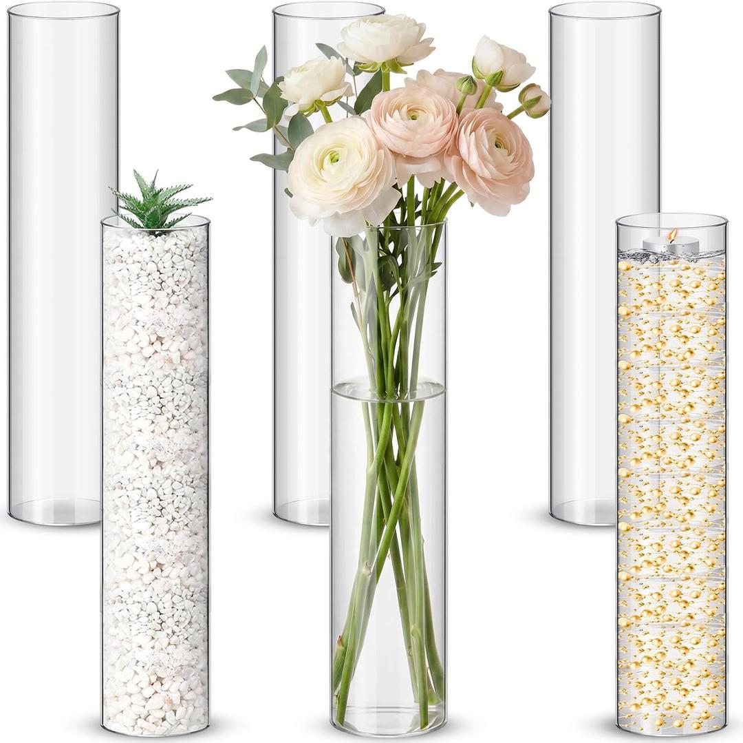 Nuogo 6 Pcs 15.75 inch Plastic Clear Cylinder Vase for Home Acrylic Flower Clear Vase Centerpiece for Centerpieces Wedding Party Decorations Opening Round