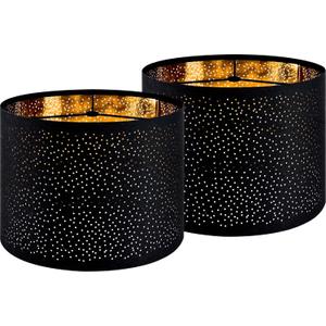 GO&SO Black Lamp Shades Set of 2, Drum Lampshades with Laser Drilling Design, Medium Lampshade 13" Top x 13" Bottom x 10" High, Lamp Shade For Tablelamp,Floor Lamps,Wall Hanging, Assembly Required