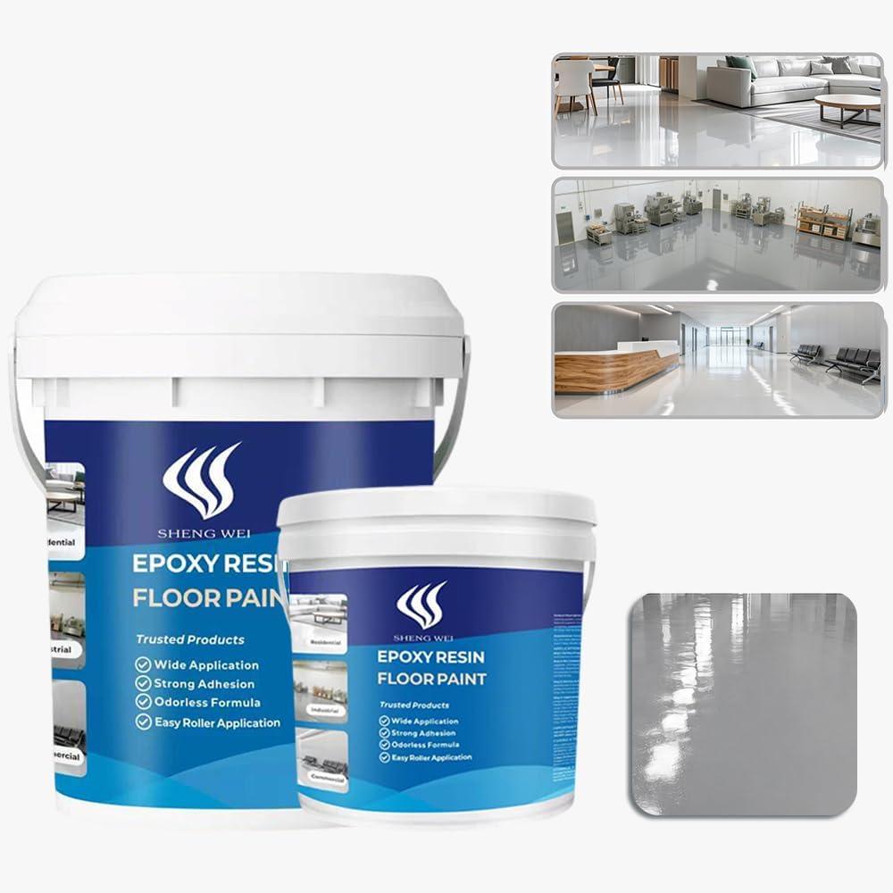 SHENGWEI Epoxy Floor paint,Gray,3 Gallon, 384 Fl Oz, Covers 360 sq. ft.