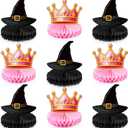 2 x Faccito 9 Pcs Witch Party Table Decorations Pink Tiara Black Hat Honeycomb Centerpieces Witch Table Centerpieces for Movie Birthday Party Decorations Supplies