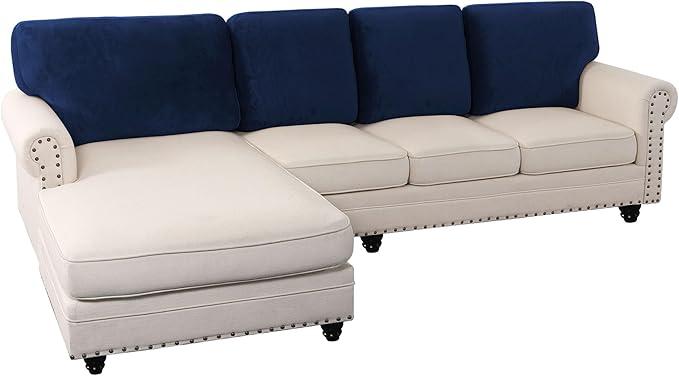 PrinceDeco Sectional Couch Covers Velvet Cushion Covers for Sectional Couch Washable Cushion Covers for Sectional Sofa Pet Friendly Sectional Sofa Slipcovers(1 Chaise Back+ 3 Sofa Back,Taupe)