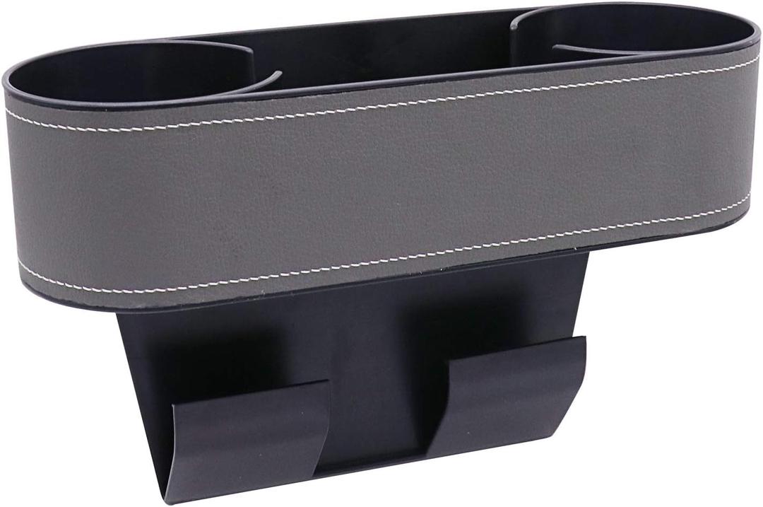 Car Seat Organizer Cup Drink Holders,Multifunctional Gap Filler Storage Box,Insert Organization Helps Reduce Distracted Driving&Holds Phone Mount Mug Bottle Cellphones Coasters Wallet Cards (Gray)