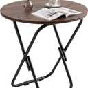 VECELO 17.7" Folding Table, Small Round Patio Outdoor Side Table, Foldable Wooden Table with Weather Resistant Steel Frame, Patio Table for Camping Picnic Garden Living Room Bedroom, 1 Set