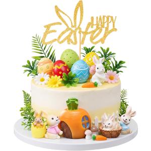 22Pcs Easter Bunny Cake Topper Set Easter Eggs Cake Decorations for Easter Party Supplies