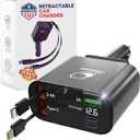 Upgraded Retractable Car Charger 5 in 1 Fast Car Phone Charger | 2 Retractable Cords (Type-C & iOS) with Additional 3 Ports | Charge 5 Devices | Compatible with iPhone & Android Models