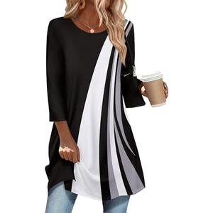 Zeagoo Women Tops 3/4 Sleeve Dressy Casual Plus Size Tunics to Wear with Leggings Swing Flare T-Shirt Loose Blouses Medium