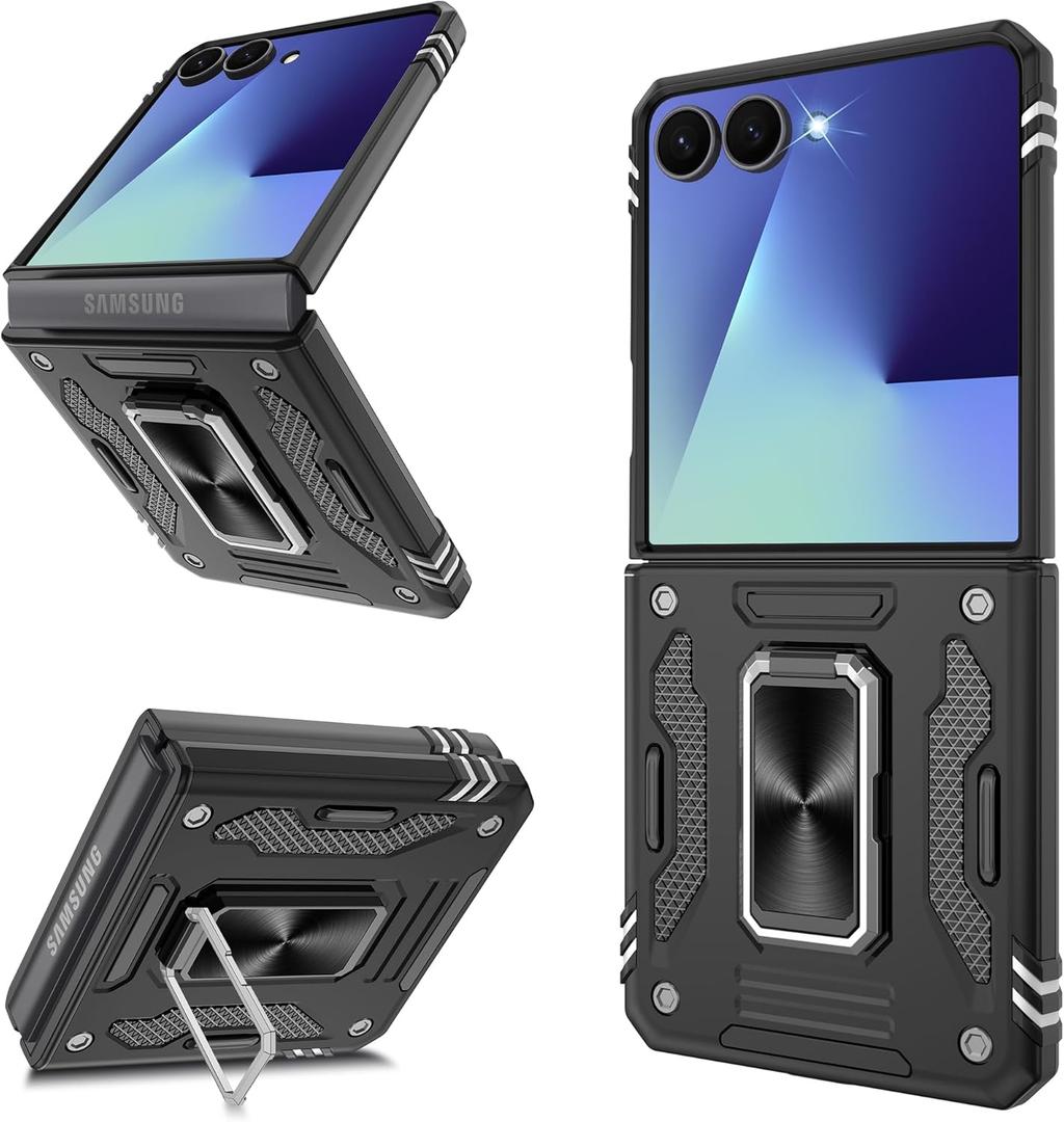 ATUMP for Samsung Galaxy Z Flip 7 Case with Stand, [Anti-Scratch][Military Grade] Full Body Rugged Shockproof Drop Protection Case for Galaxy Z Flip 7- Black