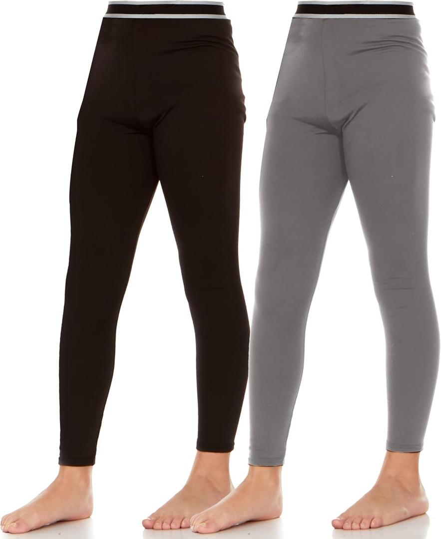 Thermajane Thermal Underwear for Kids Girls Thermal Bottoms for Winter Cold Weather Fleece Lined Thermal Leggings for Girls Kids 2 Pack (Black, Grey, X-Large) (XL)