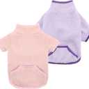 Turtleneck Dog Sweater, Thermal Dog Sweatshirt with Pocket Winter Pet Clothes Small Pet Outfits Soft Puppy Pullover (Pink+Purple, Medium)