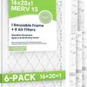 Future Way 16x20x1 Air Filters, 6-Pack with Reusable Frame, MERV 13, MPR 1900 AC Furnace Filters, Space Saving & Cost-effective