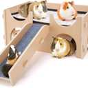 HOOTO Guinea Pigs Hideout Wooden House with Ramp, Castle for Bunny Hamsters Chinchillas Playing, Hiding