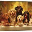 TLESKE Funny Dogs the Last Supper Large Wall Art Decor Framed for Kitchen Dining Room 15x40, Christian Dog Dinner Canvas Wall Art Print for Bedroom Living Room, Dog Lovers Wall Artwork Picture