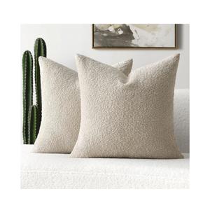 FUTEI Pack of 2 Beige Decorative Throw Pillow Covers 22x22 Inch Soft Cozy Solid Boucle Textured Cushion Case,Modern Home Decor for Couch Bed Living Room