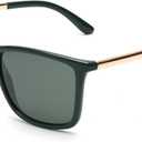 JIM HALO Polarized Driving Sunglasses Retro Square UV protection Classic Sun Glasses Men (Green)