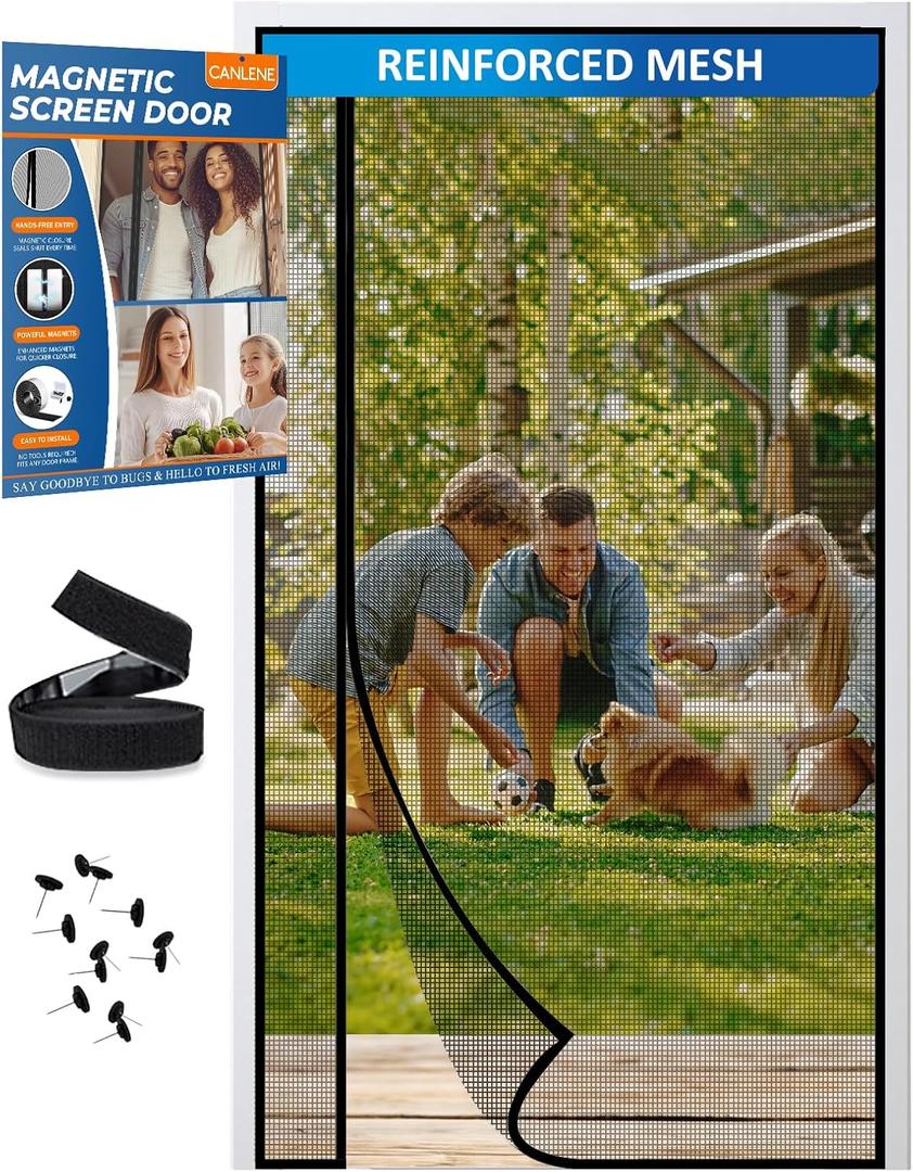 Magnetic Screen Door Left Right Side Opening Polyethylene Terephthalate Mesh Greater Than Fiberglass and Polyester Easy Install Fit Door Size (Fit Door 36"x82"/Screen 39"x84, Black)