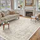 Light Brown Area Rug 6x9 Machine Washable Vintage Living Room Distressed Non Slip Carpet Traditional Indoor Bedroom Retro Floral Accent Throw Large Rug for Office Kitchen Dining Room
