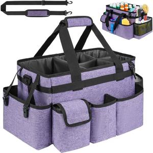 ZIOZERTT Cleaning Caddy Bag,Large Cleaning Supplies Organizer with Handle for Housekeepers,Purple