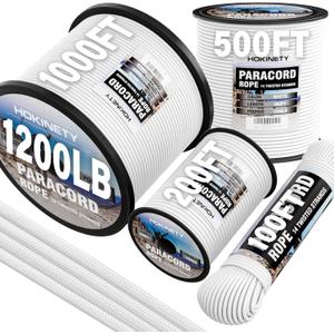 1200 Paracord Rope - 4.4mm 14 Strand Nylon Parachute Spool para Cord Lanyard for Outdoor Camping Survival Utility Tent Crafting DIY Projects Fishing Clothsline Bracelet - White 100FT