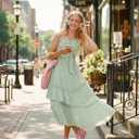 Sunny Spirit Girls Summer Dress for Tween Girl Teen Kids Sundress Maxi Boho Smocked Flowy 2-Way Layered Skirt 5-14 Years (Green)