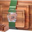Acacia Wood Cutting BoardSolid Wood Cutting Board Set of 3 with Holder with Deep Juice Grooves & Built-in Handles, Durable Wooden Chopping Board for Kitchen for Meat, Vegetables and Fruits