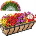 VOXOR Railing Planter Boxes with Artificial Flowers, Adjustable Balcony Planters for Railing Hanging, UV Sun Resistant Colorful Daisy for Porch Patio Balcony Home (1 Pack, 24 Inch)
