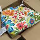 Pillow Perfect Bright Floral Indoor/Outdoor Chairpad with Ties Reversible, Tufted, Weather, and Fade Resistant, 15.5" x 16", Blue/Purple Gregoire 2 Count