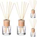 Roshtia 4 Set Reed Diffuser Bottle Empty Refillable Fragrance Glass Diffuser Bottles Set with Wooden Caps Rattan Sticks 50ml 1.7 oz Round Glass Jars for DIY Fragrance
