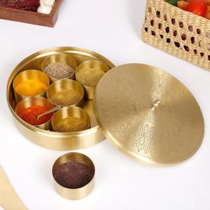 Indian Spice Box Container -Brass Masala Dabba, 9-Inch Brasss Spices Box With 7 Container & Spoon Food Spice Storage Rack Indian Boxes Masaldani Dabba Gifts For Women -Mom Indian Spice Box Container -Brass Masala Dabba, 9-Inch Brasss Spices Box With 7 Container & Spoon Food Spice Storage Rack Indian Boxes Masaldani Dabba Gifts For Women -Mom