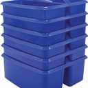 Teacher Created Resources Blue Portable Plastic Storage Caddy 6-Pack for Classrooms, Kids Room, and Office Organization, 3 Compartment