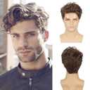 Swiking Men Wig Short Brown Wigs Heat Resistant Synthetic Layered Fluffy Cosplay Daily Hair Wig for Male Guys (Color Brown)