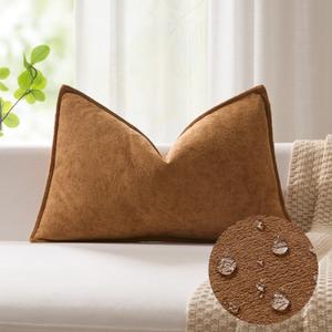 Kevin Textile 14x24 Inch Lumbar Pillow Cover 1 Pack Soft Boucle Textured Decorative Waterproof Rectangle Cushion Elegant Accent Pillow for Couch Sofa Chair Bed Home Decor Indoor Outdoor Brown