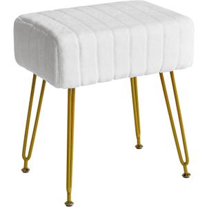 IBUYKE Velvet Rectangular Footrest Stool Ottoman, Makeup Vanity Stool Side Table, Velvet Dressing Table Seat, Pouf Couch Stool, Golden Steel Legs, White LG-51W (without storage)