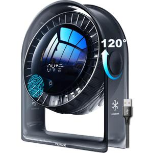 2025 New Desk Fan, Quiet Air Circulator Mini Fan for Bedroom, Portable Smart Display USB Fan, 4 Speeds Strong Airflow, 120Tilt, Small Desktop Table Fans For Office Bedside Room, Translucent Black