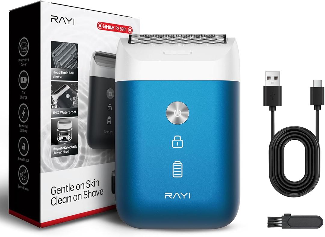 Portable Electric Razor for Men with 8,000 RPM Dual Floating Blade, 1H Charge for 60 Days, Type-C, IPX7 & Anti Pinch, Design for Daily/Travel Use, Electric Foil Shavers for Face, Navy