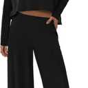 Panadila Womens Oversized Lounge Sets 2 Piece Matching Pajama Sets Long Sleeve Crop Top and Wide Leg Pants with Pockets (Black, L)