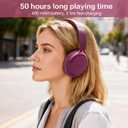RORSOU B8 Bluetooth Headphones Over Ear, 6 EQ Music Modes and 50H Playtime Deep Bass Wireless Headphones with Mic, Lightweight Folding HiFi Stereo Headset for iPad/Travel/Tablet/PC/Home Red