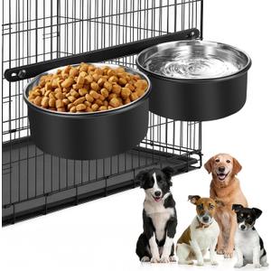 2 Packs Dog Crate Water Bowl No Spill,Dog Crate Bowls Hanging,Kennel Mountable Food Water Bowls for Crate Cage,Stainless Steel Feeder Coop Cup for Dogs Cats Pet Puppy Guinea Pigs Rabbits