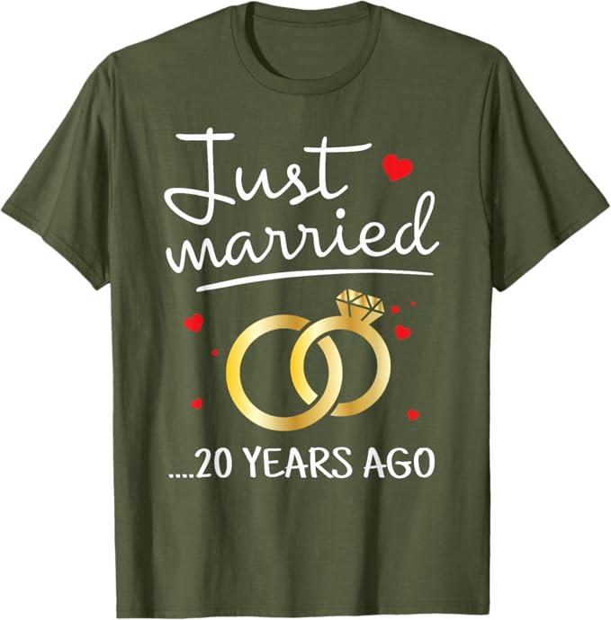 Just Married 20 Years Ago Funny Couple 20th Anniversary Gift T-Shirt, Size S
