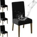 MOSAYT 100% Waterproof Dining Room Chair Covers Set of 4, Super Fit Stretch Jacquard Parson Chairs Slipcovers Removable Washable Chair Seat Protectors for Home, Kitchen, Banquet (Black)