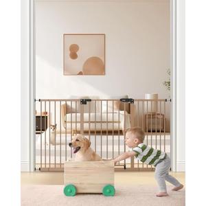 keny 29"-55" Extra Wide Baby Gate, Pressure Mounted No Drilling Dog Gate | for Stairs Doorways, Easy Walk Through Safety Gate for Babies or Pets, 30" Tall, Brown
