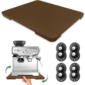 Appliance Slider 360 Rolling Tray for Coffee Maker- Bamboo Coffee Pot Slider Tray for Countertop Rotation Sliding Tray with Wheels, Appliances Mat Easily from Under the Cabinet, Brown (15.7"13")