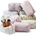 Qinyoung 12 Packs Quilted Makeup Bag Bulk Flower Theme Toiletry Cosmetic Pouch Aesthetic Makeup Organizer Travel Floral Emergency Bag with Zipper for Bridesmaid Gifts, Daily Use